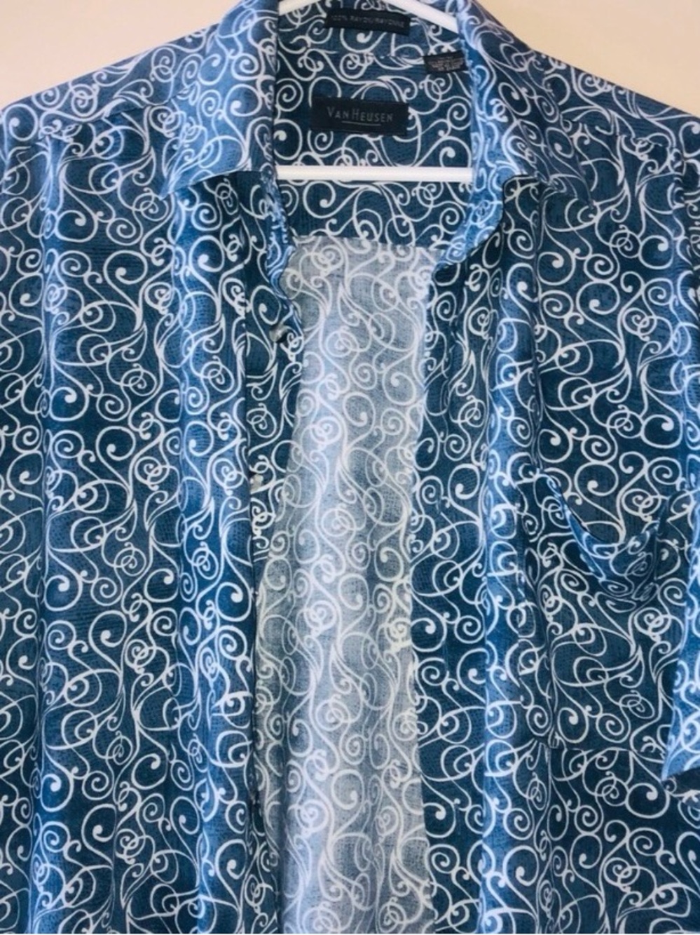 Van Heusen Blue Soft Shirt with White Swirl Fashionable Print
